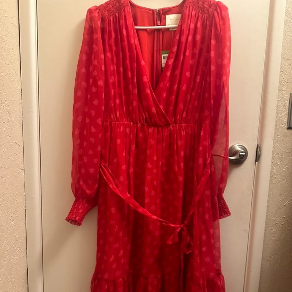 Kate Spade Heartbeat Silk Midi Dress Pink and Red Size 4 - NWT